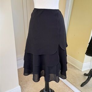 Joseph Ribkoff Flowy Black Tiered Chiffon Ruffle Black Midi Skirt Size 8